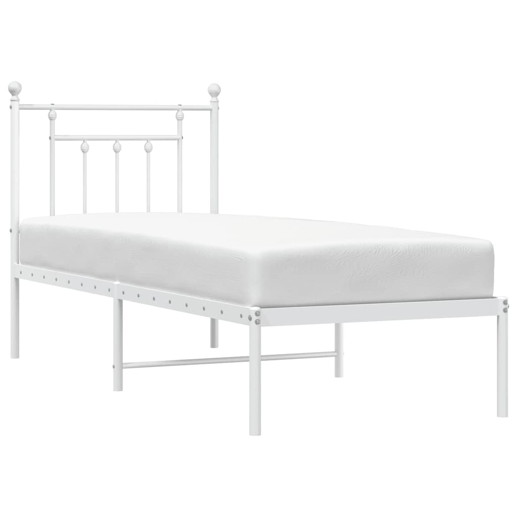 vidaXL Metal Bed Without Mattress with Headboard White 75x190 Cm