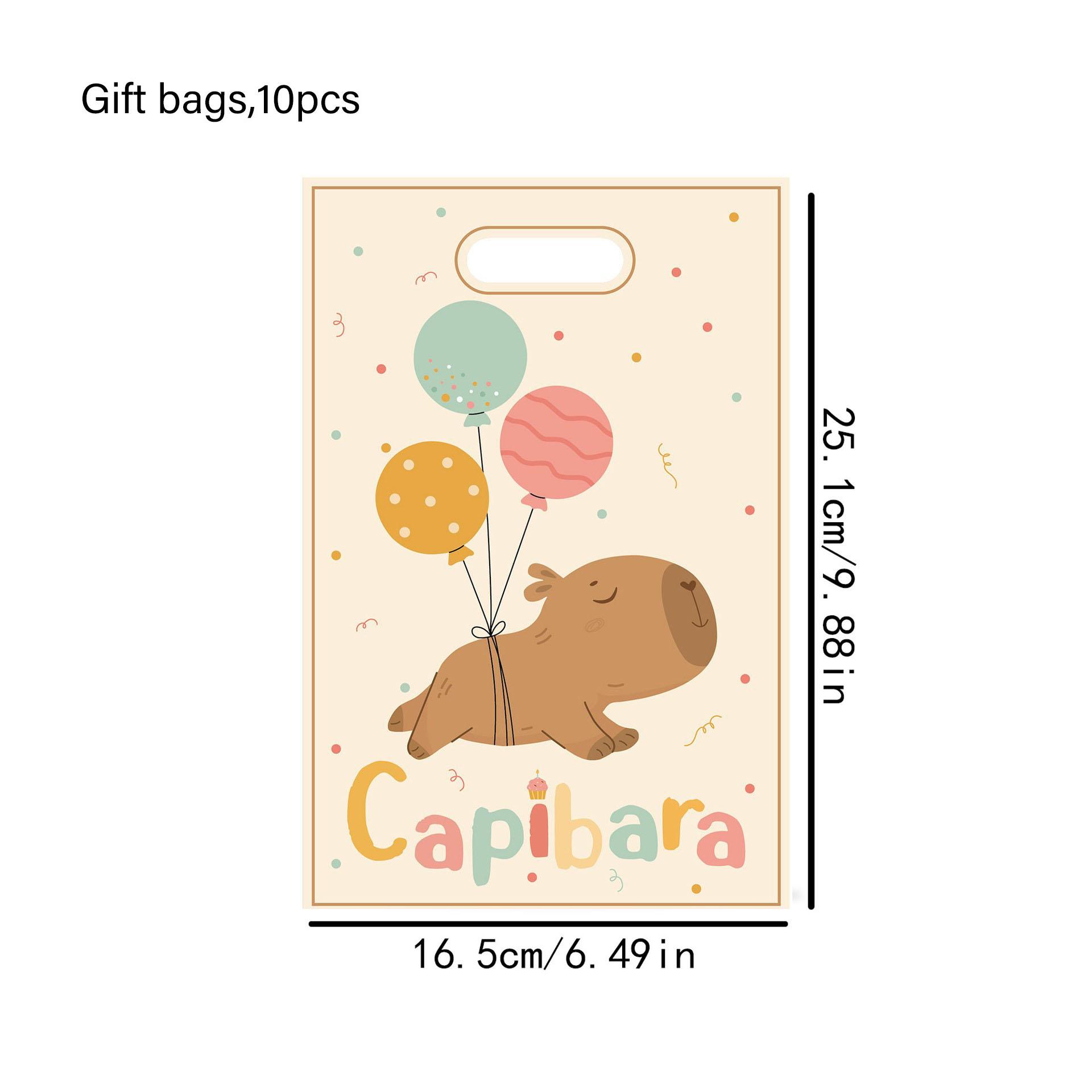 

10pcs Animal Theme Cute Capybara Pattern Handbag Boys and Girls Birthday Party Candy Biscuit Present Bag Decor Supplies Other