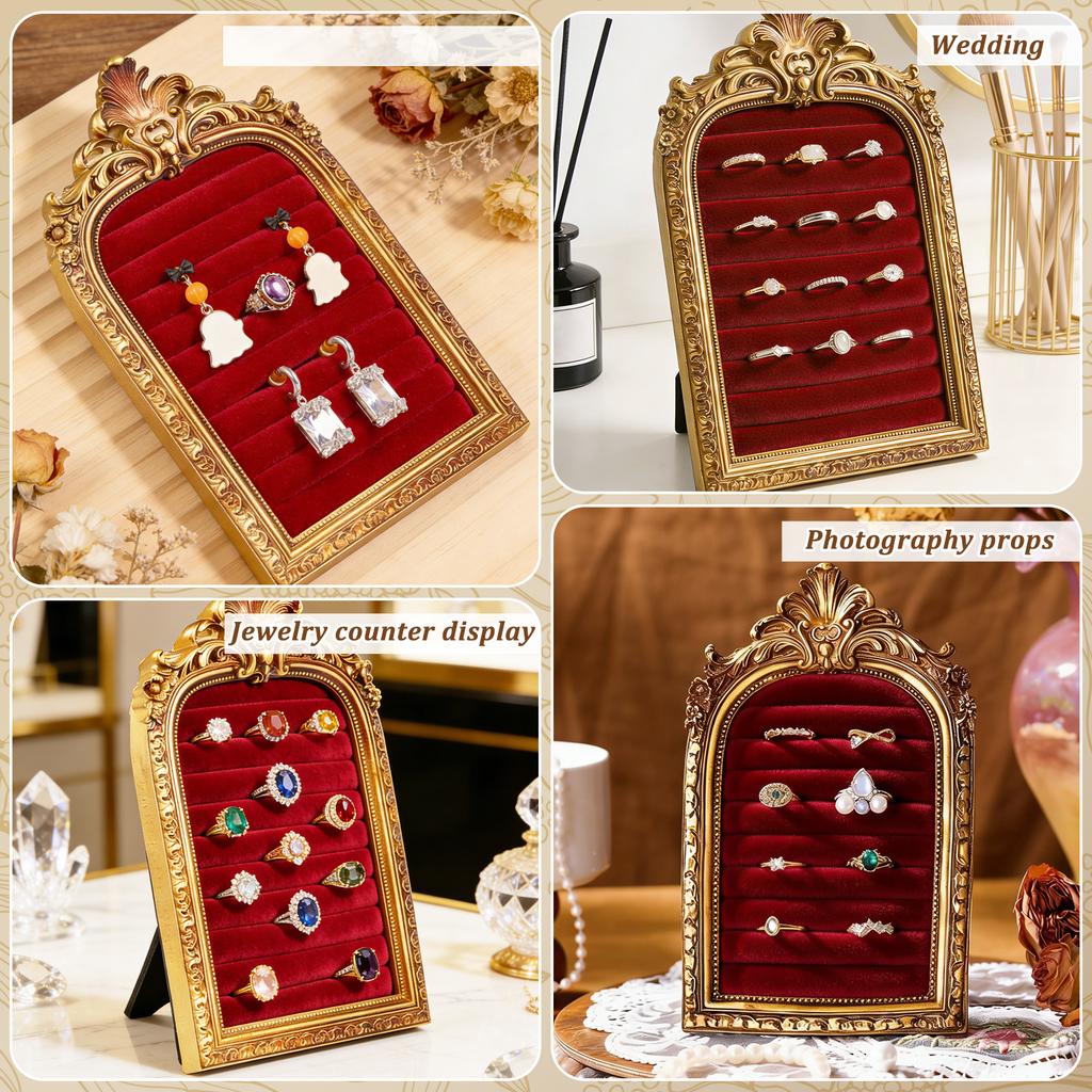 Vintage Jewelry Storage Shelf Velvet Earring Ring Shelves Jewelry Frame Display Shelves Home Wedding Decoration Display Cabinet