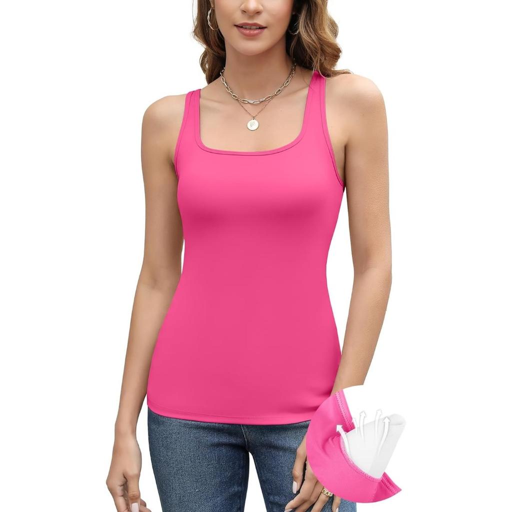 Chamleaks Women's Tank Top with Built In Bras Adjustable Wide Strap Padded Camisole Summer Cami Shirts
