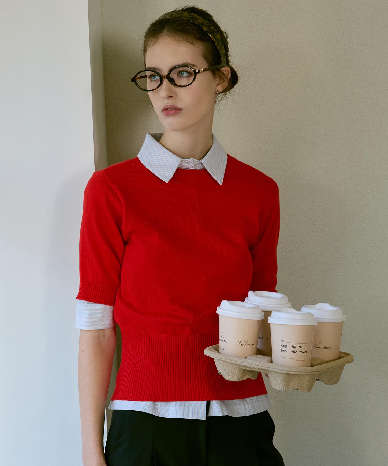 Letter From Moon Classic Slim Half Knit (Red) Red/Free