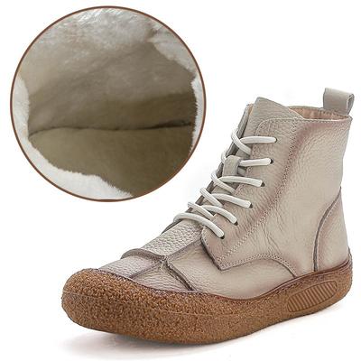New Lace Up Ankle Boots Women's Genuine Leather Snow Shoes Ladies Zip Up Short Plush Boots Female Woman Winter Fur Booties Shoes