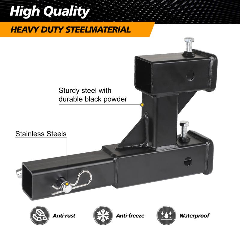 Double Dual Hitch Extension With Bolt Nut Kit Fits For 2" Extender To 10" Max Length Adjust 7-1/2 Inch Riser or Drop 4,000 Lbs