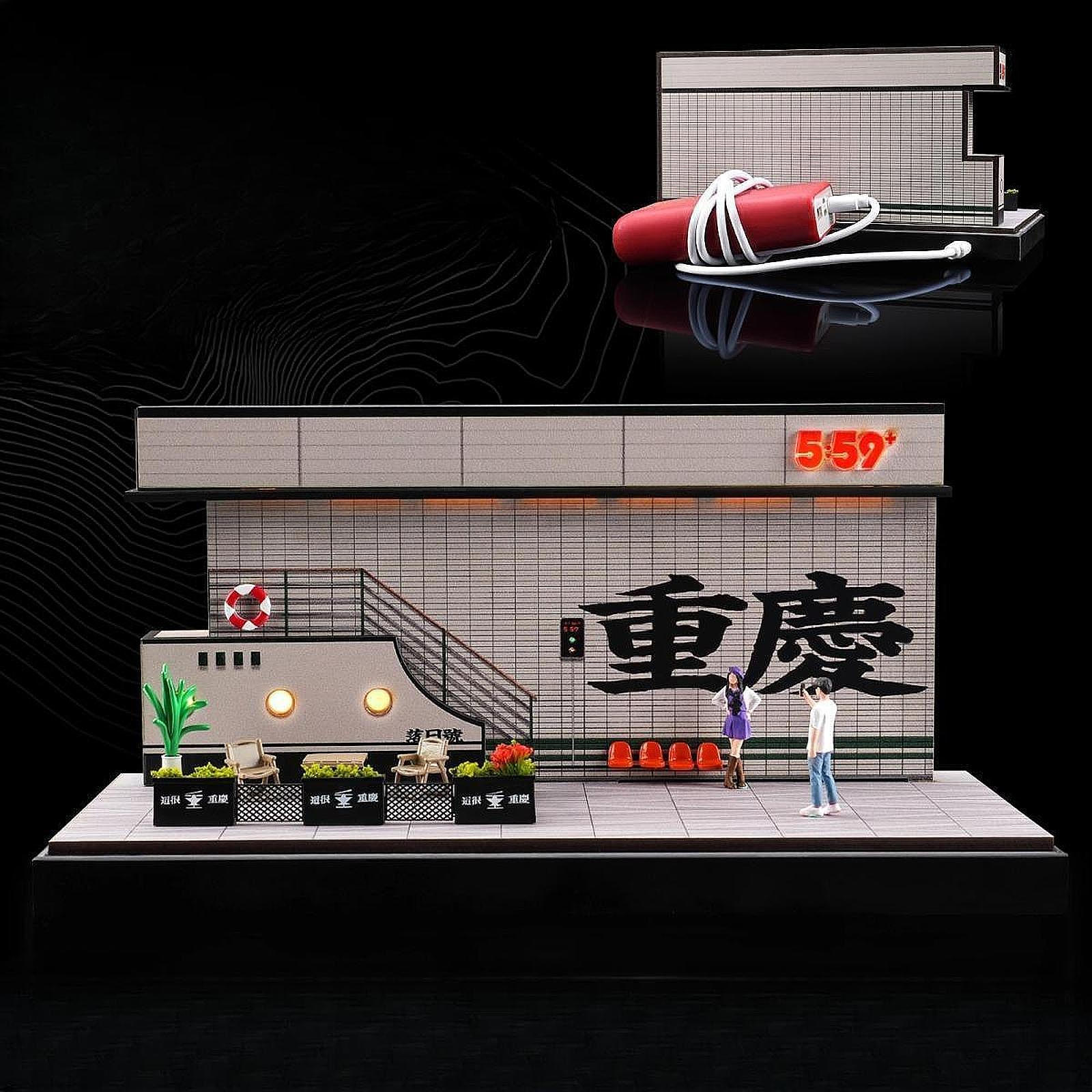 

1/64 Scale Model Car Display Toy Storage with 2 Figures Micro Landscape Scenario Decorative