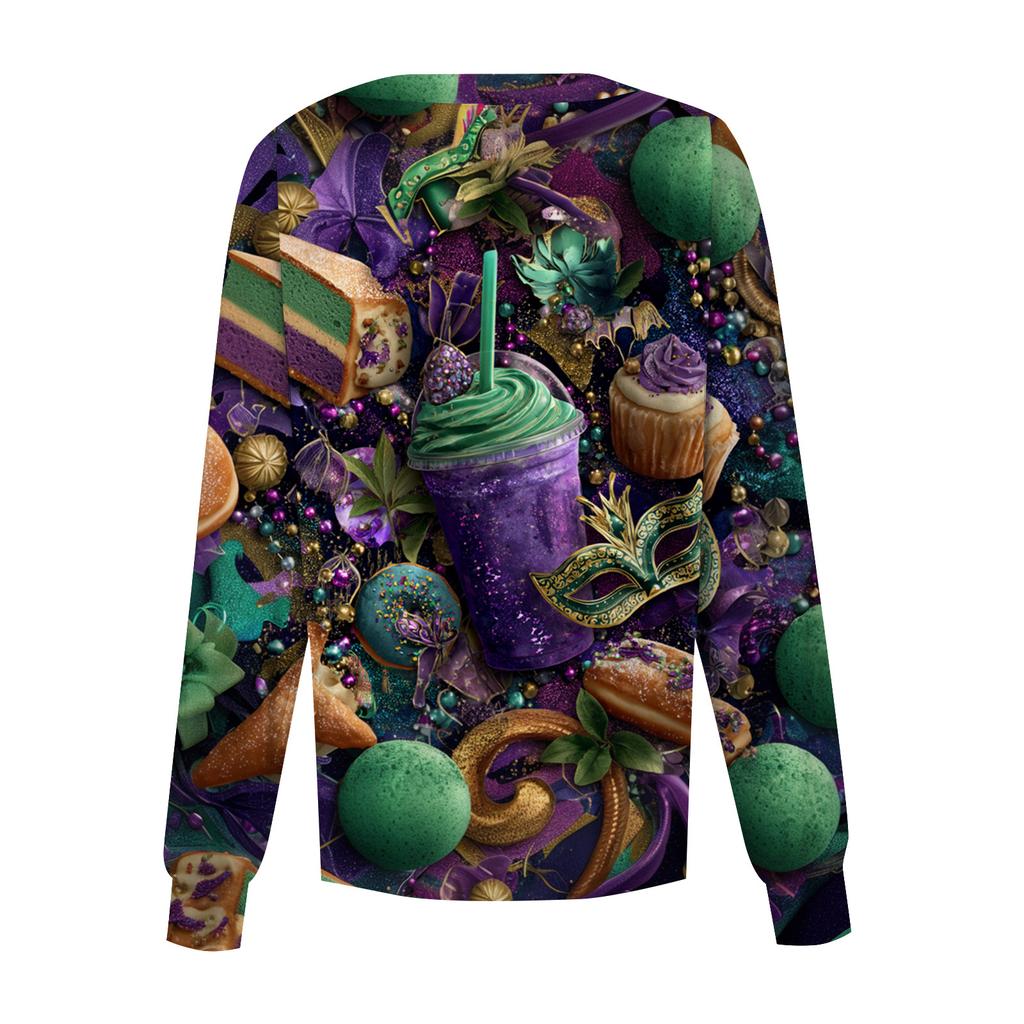 Damska codzienna bluzka z długim rękawem, zapinana na jeden guzik, z nadrukiem, szybkoschnąca