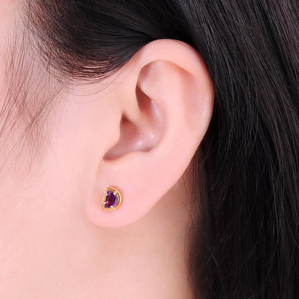 Cercei din argint 925 în formă de lună, special drăguț, tăiat cu ametist, pietre prețioase naturale, bijuterii fine pentru fete, cadou frumos