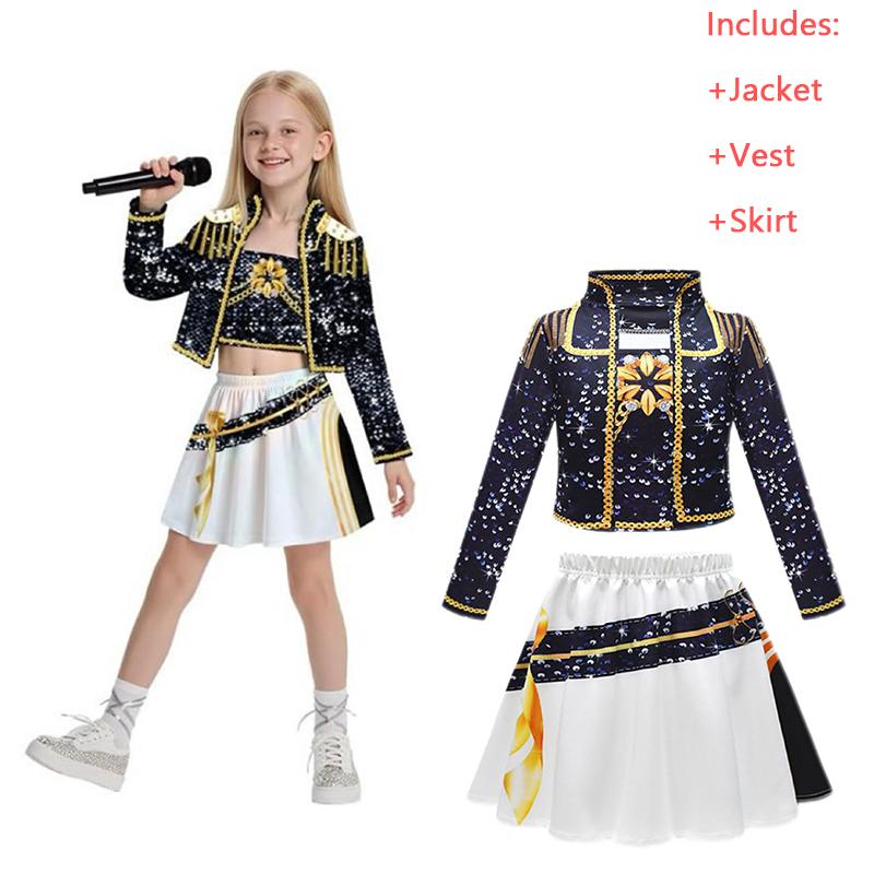Kids Mira Rumi Zoey Stage Outfits Cosplay Black Costume Girls Uniform Halloween Party Role Playing Printed Fancy Dress Up Suits