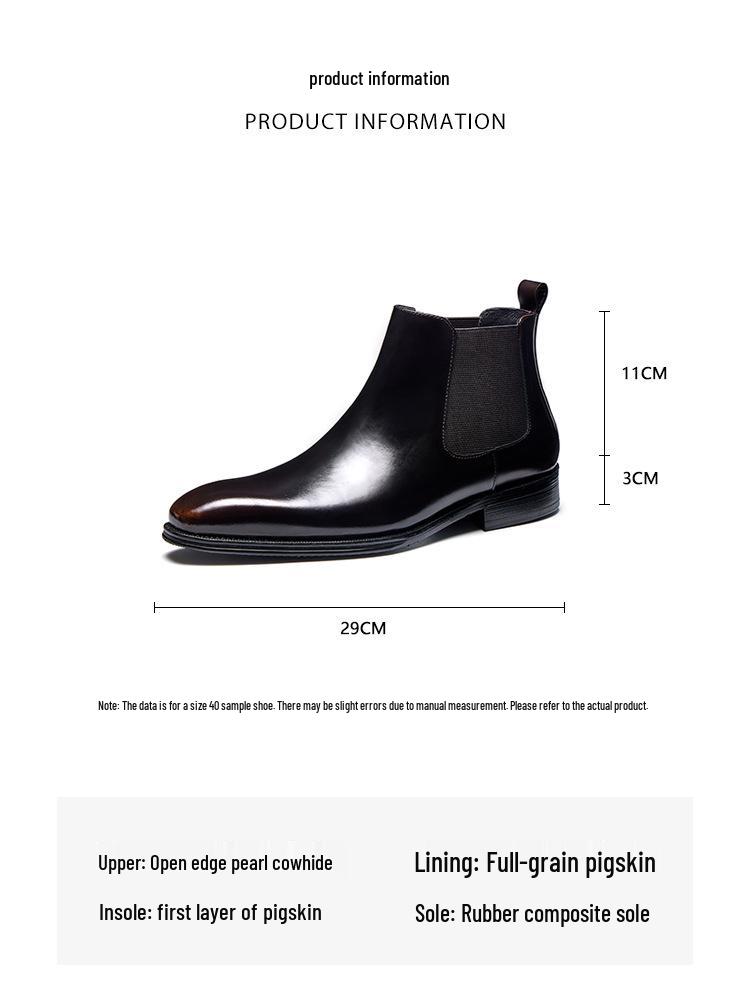 Men's British Style Genuine Cowhide Chelsea Boots - Shiny, Slip-On, Versatile High-Top Leather Footwear for Autumn/Winter