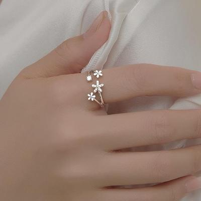 925 Silver-Plated Daisy Flower Ring, Forest-Style Gift for Her, Fresh Design Pinky Ring