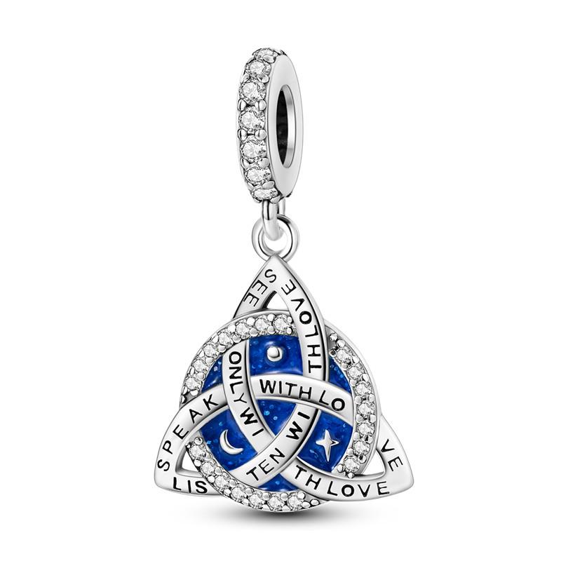 Copper Sapphire Charms Beads Blue Stone Dangle Cute Pet Hold Blue Heart Pendants Original Accessories Bracelets Jewelry Gift