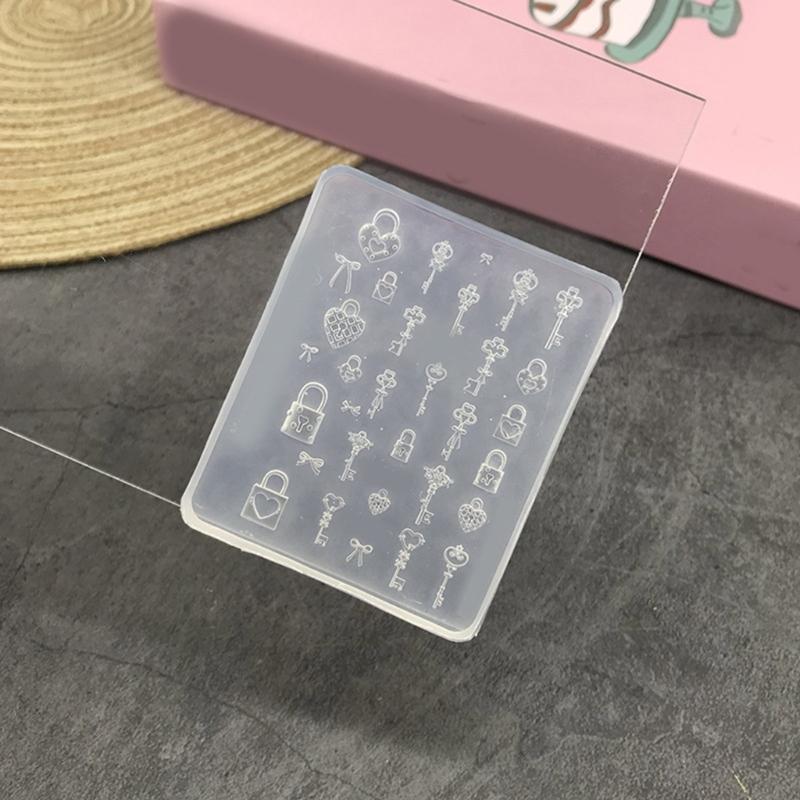 Nail Art Moulds Silicone Template Nail Designing Tool Lock Key Theme Silicone Handmade Molds for Manicure Creation