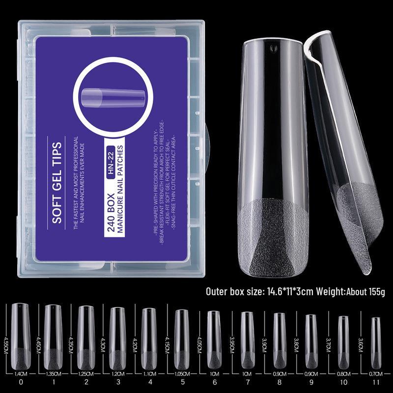 XXL Translucent Frosted Square Nail Art Extensions, 240 Seamless Water Drop & Trapezoidal False Nail Pieces.