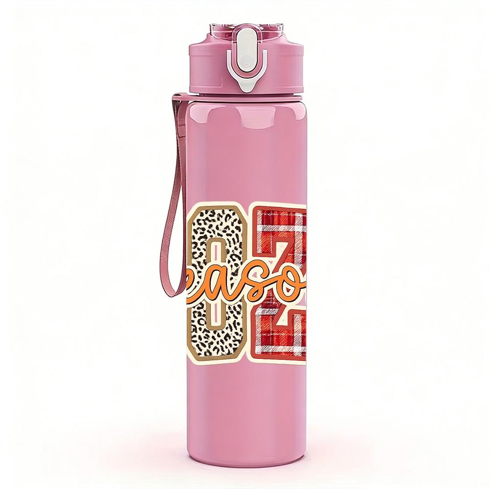 1PC Boy Mom Retro Stacked Letter Print 750ml Color Plastic Sports Water Bottle Leakproof Flip Straw Lid Suitable for Sports Office Home Use