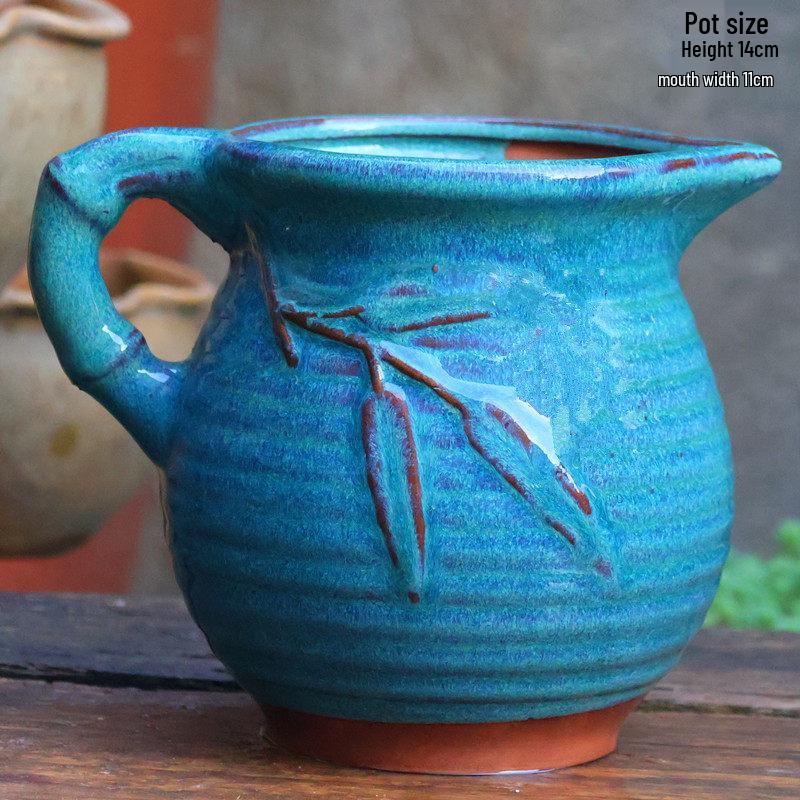 Handmade Medium-Sized Ceramic Pot with Feet – Succulent Planter in Breathable Colored Glaze Coarse Pottery.
