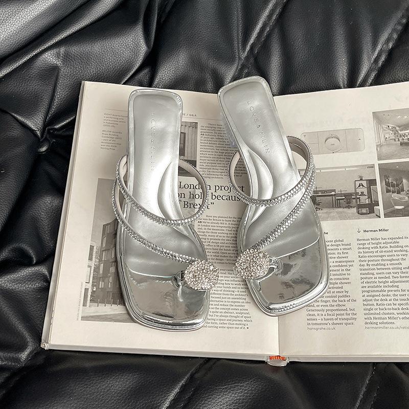 Rhinestone Temperament Is Thin and Versatile, High Heels for Women's Summer Wear, Spring and Summer with Skirts, Toe Slippers