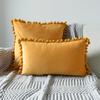 Inyahome Solid Color Velvet Throw Pompom Pillow Covers Pillowcase for Home Decor Sofa Living Room Bed Couch Farmhouse Outdoor