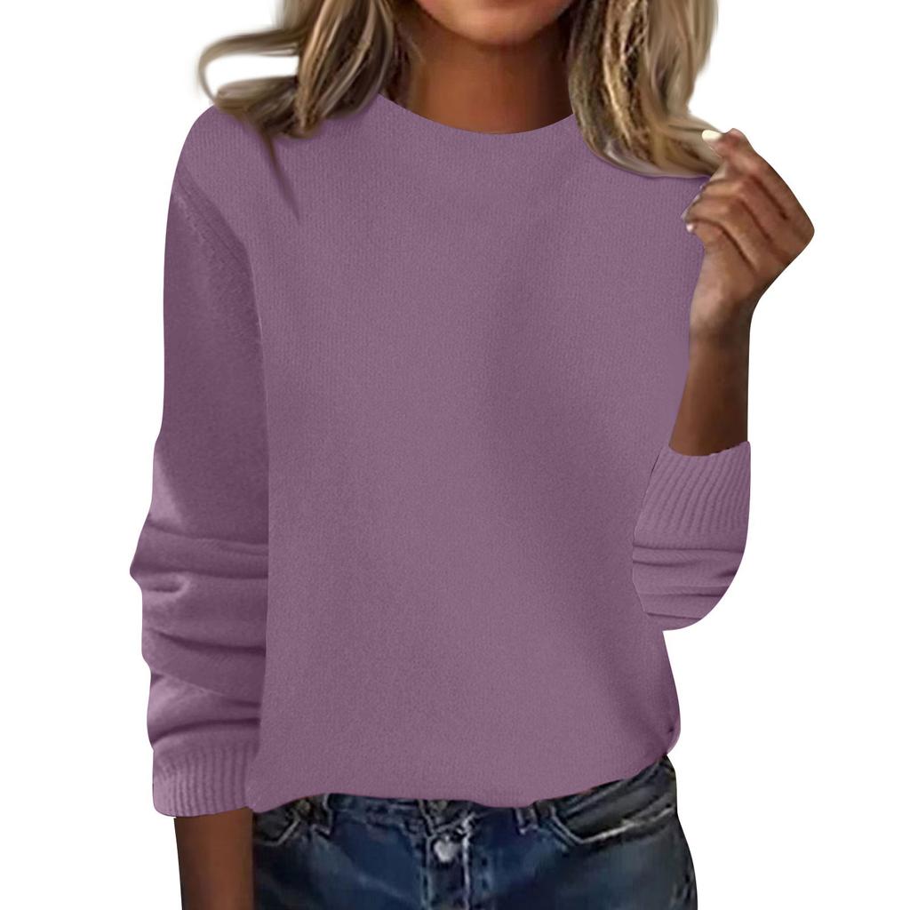 Women's Fashion Loose Round Neck Long Sleeve Bottom Shirt Top Knitted Sweater