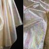 1yard Iridescent Laser Gradient Texture Pearl Mesh Fabric Wrinkle Sheer Glossy DIY Stage Dress Designer Fabric for Patchwork