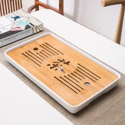 Bamboo Tea Tray Drainage Water Storage Kungfu Tea Set Living Room Coffee Table Drain Tray Storage Supplies Melamine Tea Tray