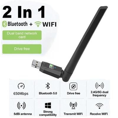 600Mbps USB WiFi Bluetooth 5.0 Adapter Wireless Network Card 2.4G 5GHz Dual Band LAN Adapter Ethernet Dongle for PC Laptop