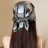 Liquid Metal Silver Color Vintage Bandana Y2K Long Ribbon Scarf 2 Piece Set Woman Techwear Style Hip Hop Street Dance Headscarf