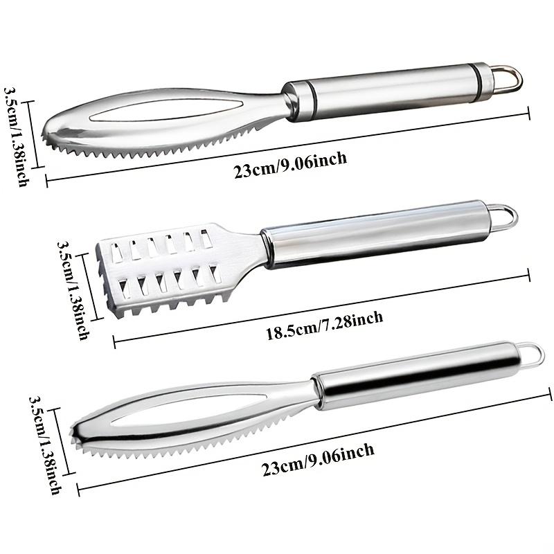 3-teiliges Edelstahl-Fischschuppenentferner-Set, Multifunktionale Fischschuppen-Reinigungsbürste und Schaber für schnelles Schuppen