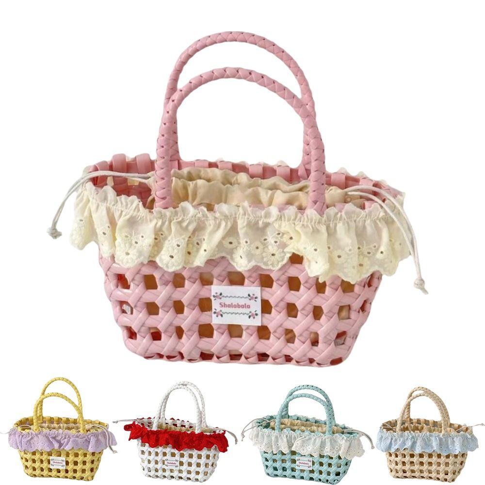 Casual PVC Hollow Weave Bag Large Capacity Vacation Style Vegetable Basket Bags Shoulder Bags