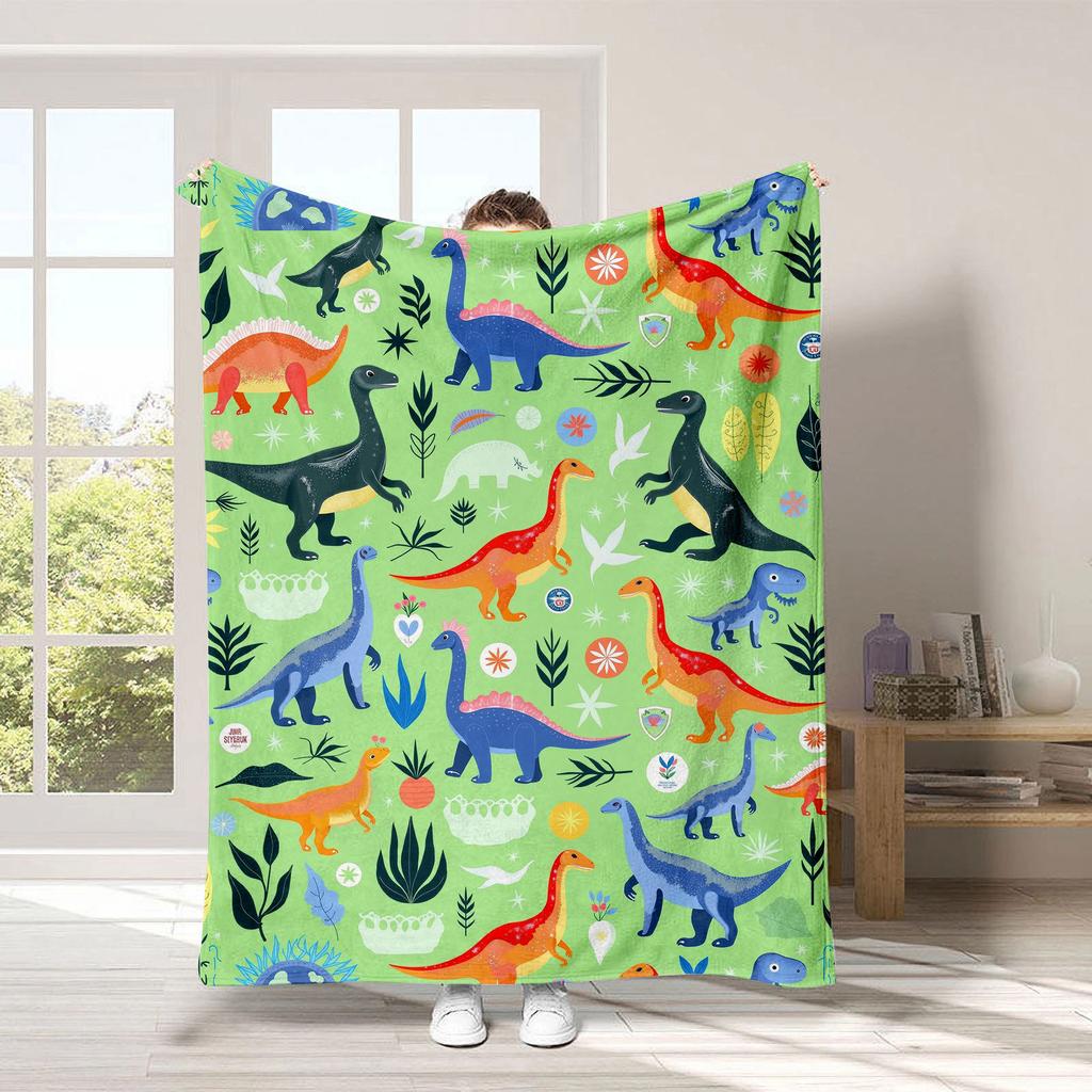 Dinosaur Car Cartoon Printed Blanket for Sofa Bed Travel Camping Living Room Office Conditioning Blanket for All Seasons Gifts