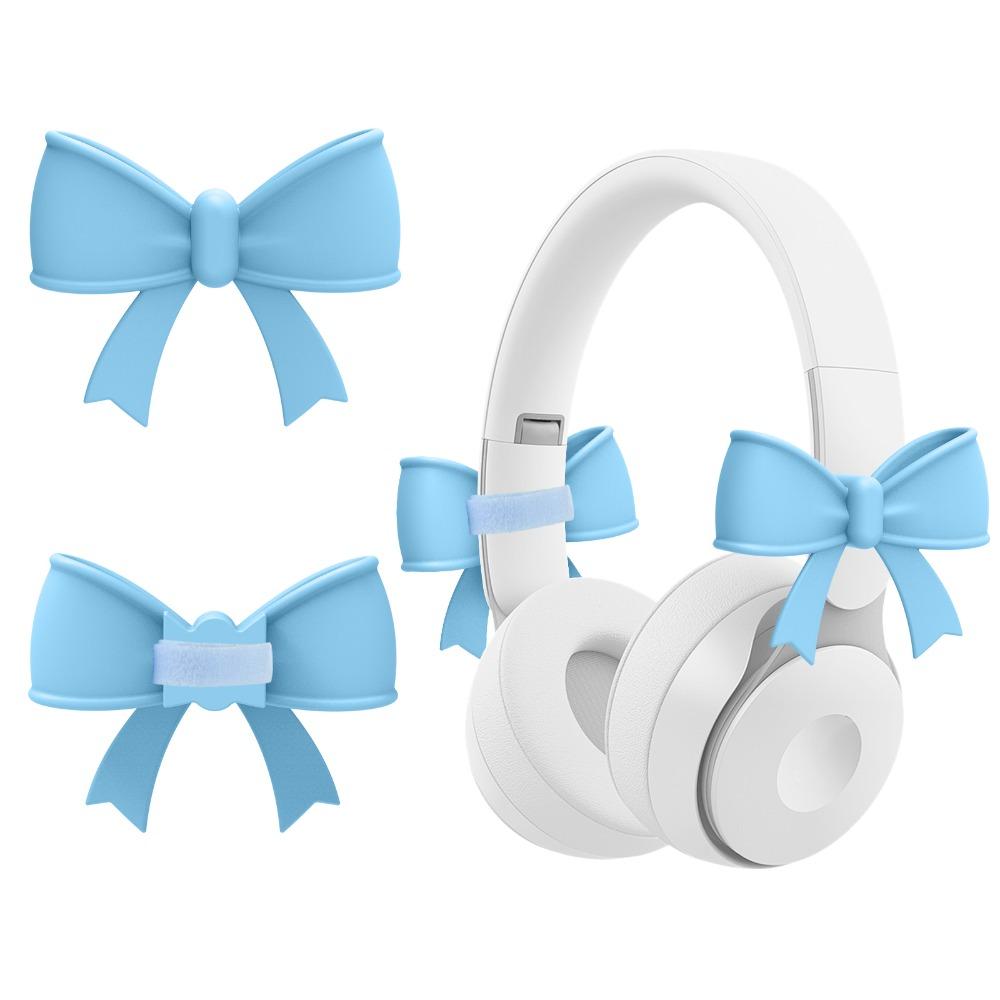 2PCS Universal Bow Shape Headphone Decorations 3D Adjustable Earphone Charms Easy To Install Silicone Headset Attachment Girls синий