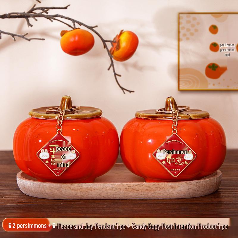 Ruyi Persimmon Ceramic Tea Can: Sealed Canister for Tea, Home Decor & Wedding Souvenir