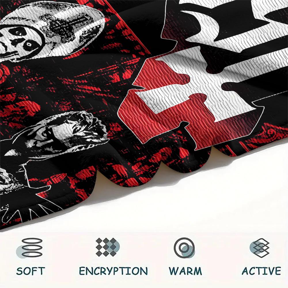 1Pc Ghost Band Print Flannel Blanket, High Quality Comfortable for All Seasons, Home Decor, Warmth and Comfort, Perfect for Christmas Gifts