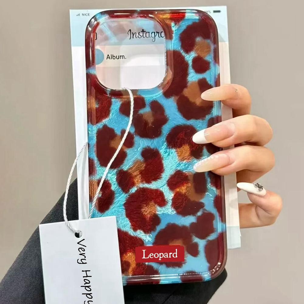 Blue Background Retro Leopard Phone Case for Iphone 17 Air 16 15 14 7 8 Plus 13 11 12 Pro Max X XS XR SE 2022 2020 16e TPU Cover