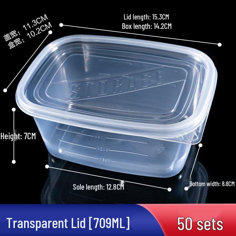 280ml Transparent Rectangular Plastic Bento Lunch Box with Lid - Disposable Fresh-Keeping Container for Fruit Salad