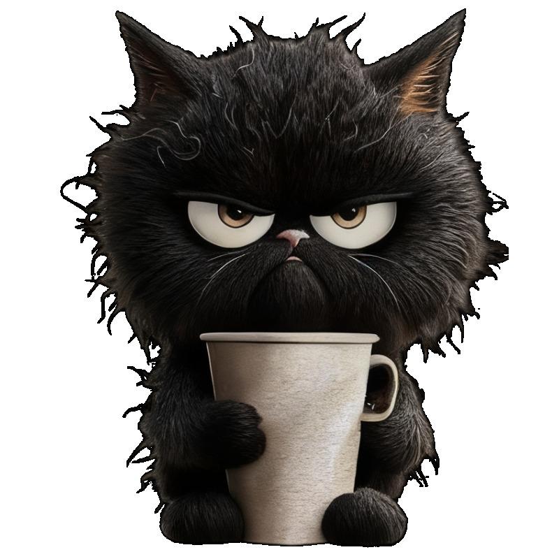Oversized T Shirt Black Angry Black Cat Holding Coffee Cup Print Casual Everyday Wear