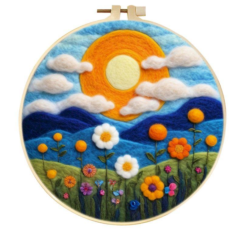 GATYZTORY DIY Wool Painting Kit With Frame Felting Needles Handmade Picture Kit Sunset Scenery For Home Decors Crafts Gift