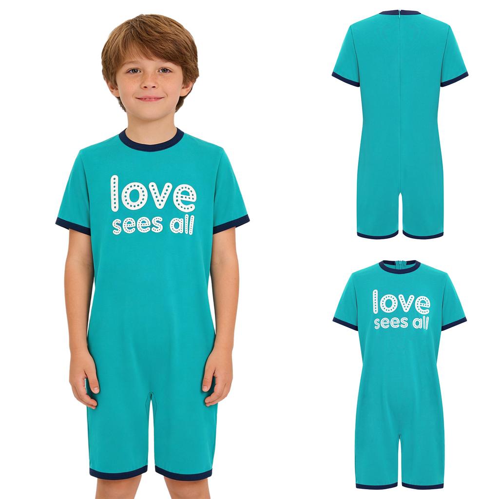 Mono Adaptativo para Niños con Necesidades Especiales Antidesgarro Trasero Cremallera Invisible Manga Corta Estampado de Letras Ribete de Contraste Mono para Niños Niñas