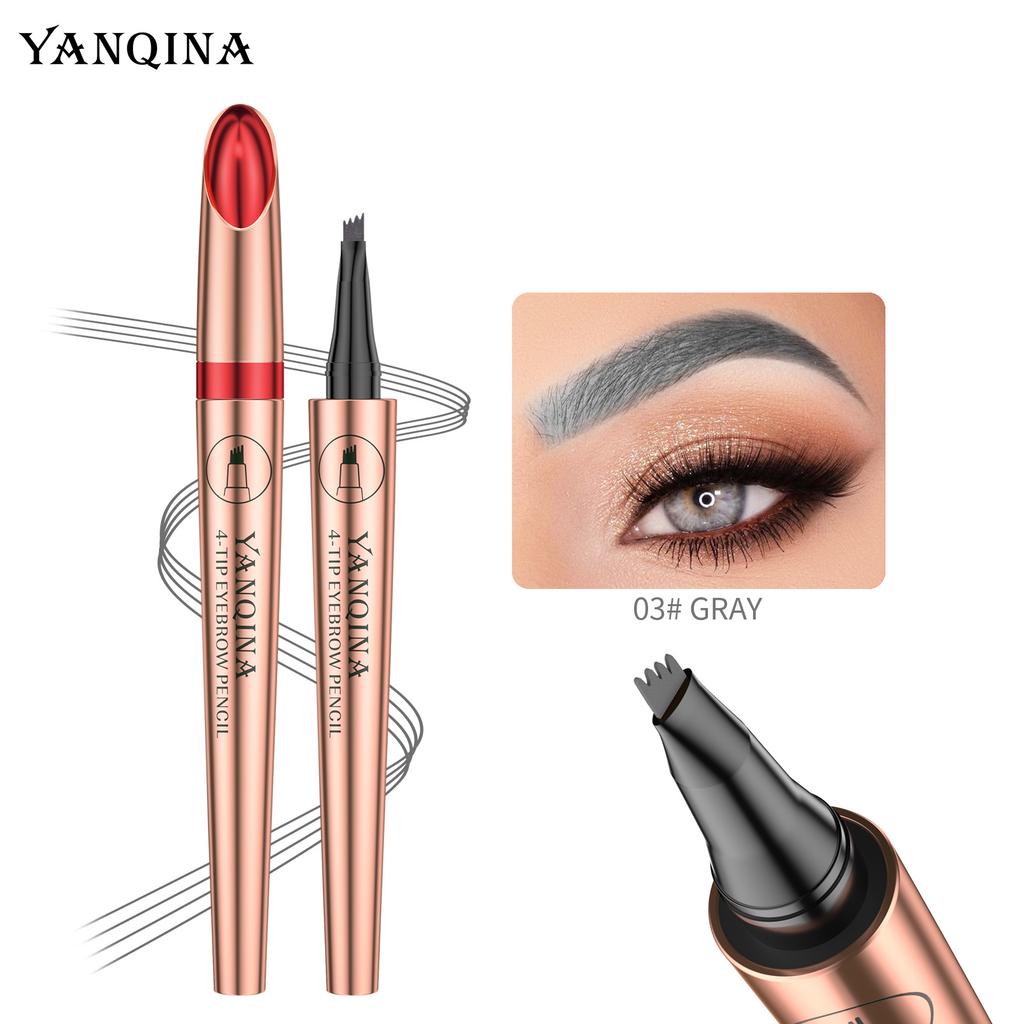 Gold Tube Wild Eyebrow Four-Claw Liquid Eyebrow Pencil, Waterproof And Non-Smudging Four-Ended Bifurcated Water Eyebrow Pencil, Makeup