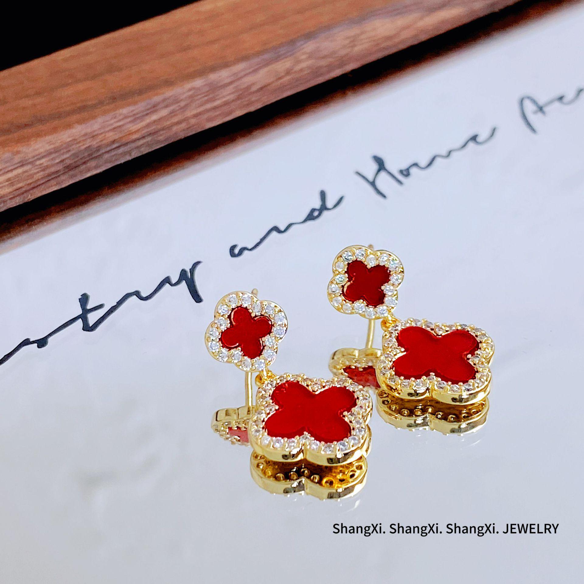 Exquisite Luxury Micro-Paved Zircon Clover Earrings, Women s S925 Silver Needle, Elegant High-End Fashion