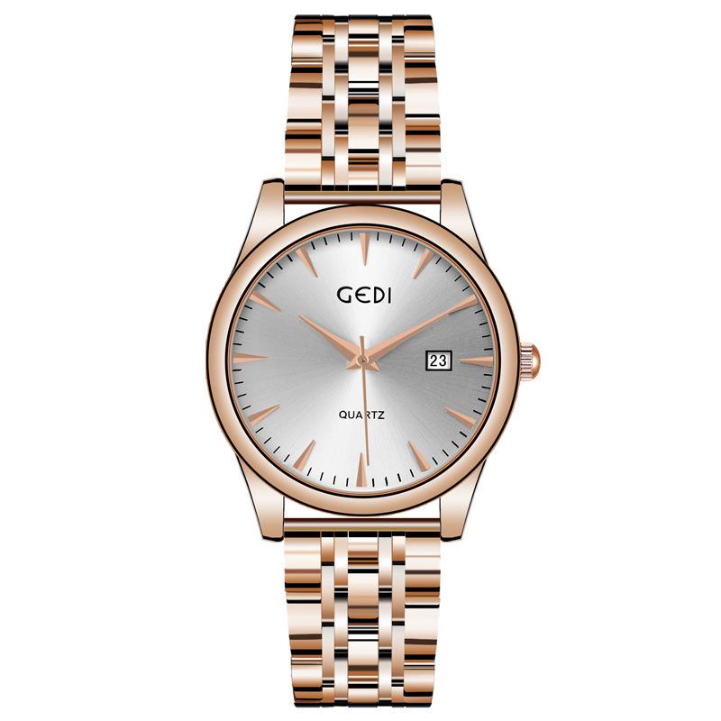 Couple Classic Steel Belt Watch Simple High-End Calendar Waterproof Quartz Watch High-Value Watch