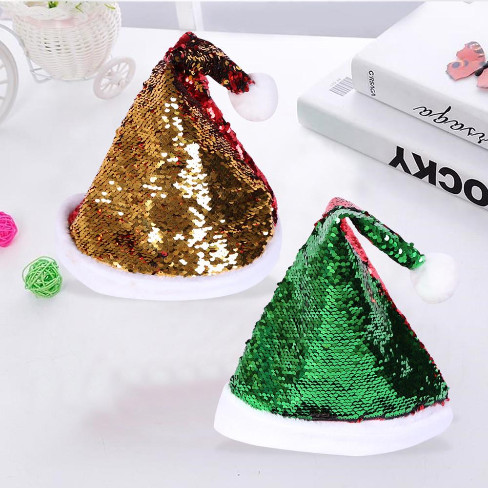 Red Eyecatching Doublesided Sequin Christmas Hat For Adults And Children With Antlers