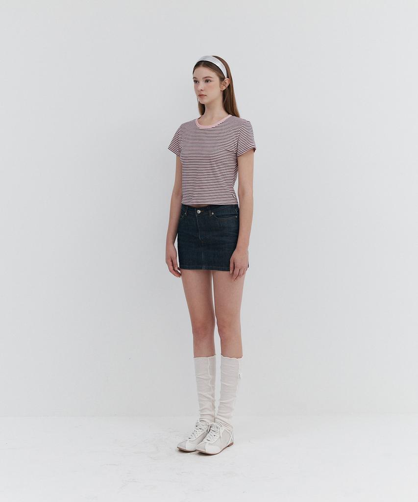 Une Stripe Cropped T-Shirts_Pink