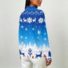 Women's Casual Christmas Print Button Down Long Sleeve Collared Blouse with Double Side Slit Hem