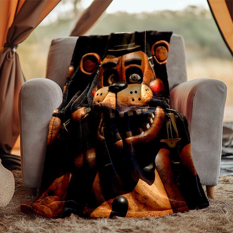 Freddy Bear Flannel Blanket Soft Warm All-Season Throw, Design for Camping, Car Travel, Hiking Sofa, Bed, Office Perfect Gift for Parties