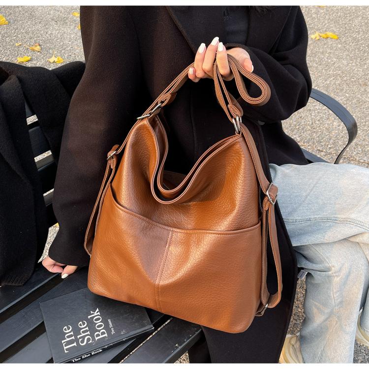 New Soft Leather Texture Armpit Bag High Capacity Women Backpack Versatile Commute Shoulder Tote Bag