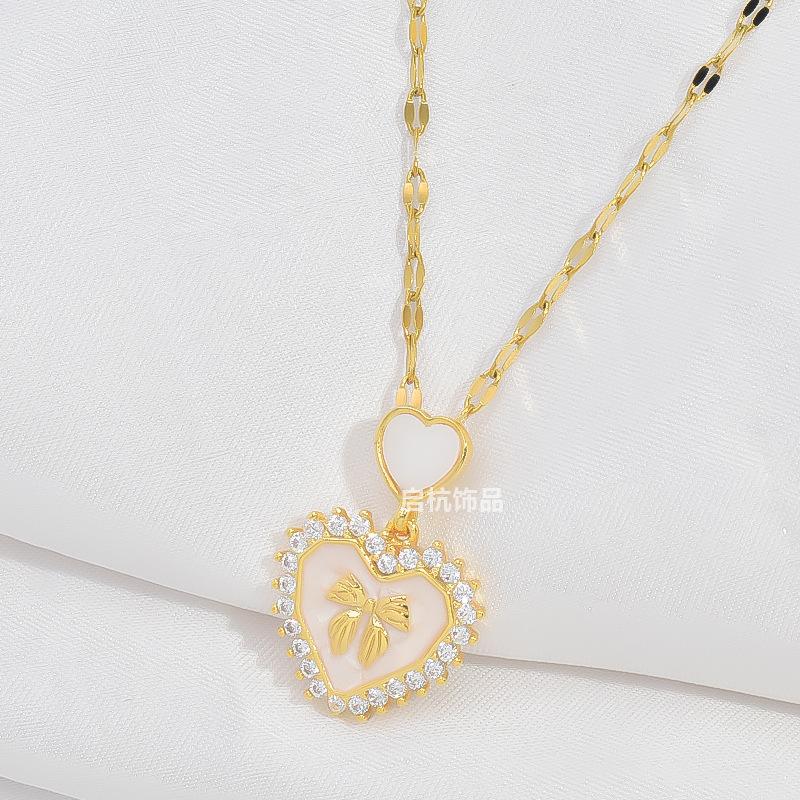 

Love Necklace Women S Design Simple And Sweet Versatile Diamond-Encrusted Heart Pendant Jewelry