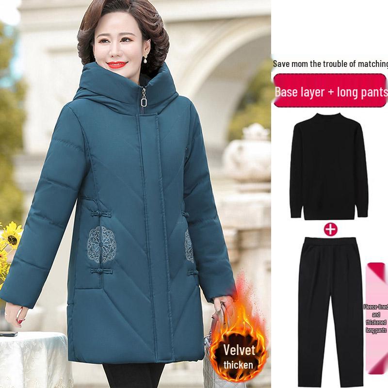 Red Mid-Length Winter Jacket for Middle-Aged and Elderly Women - Thick, Cotton-Padded, Suitable for Spring and Autumn