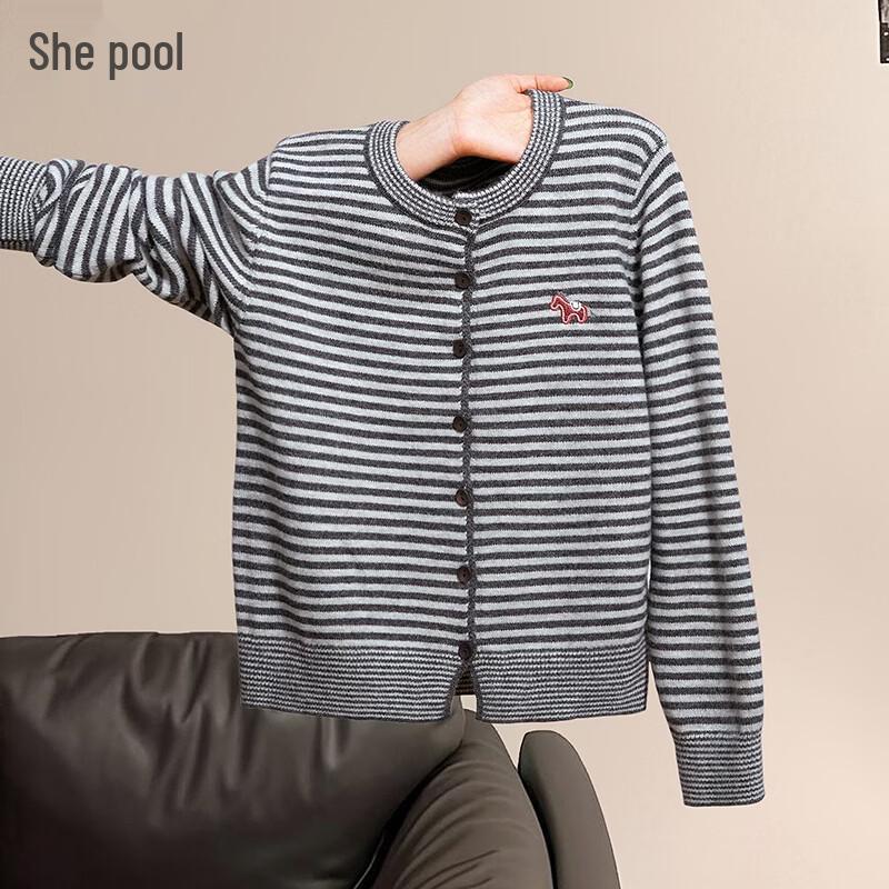 Women s Striped Pony Embroidery Knit Sweater One Size