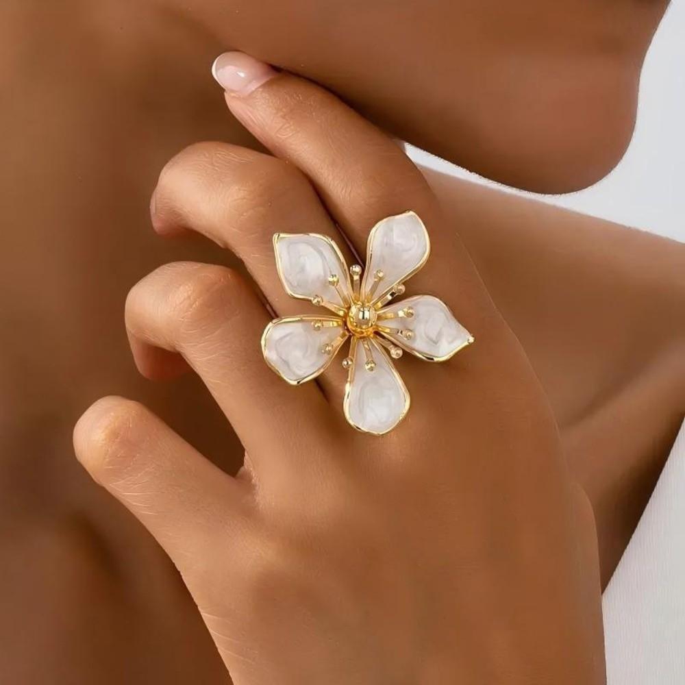 Sieraad Emaille Bruidsring Metaal Bloemblaadje Ring met Wijde Opening Verstelbaar Grote Bloemring Vakantiefeest