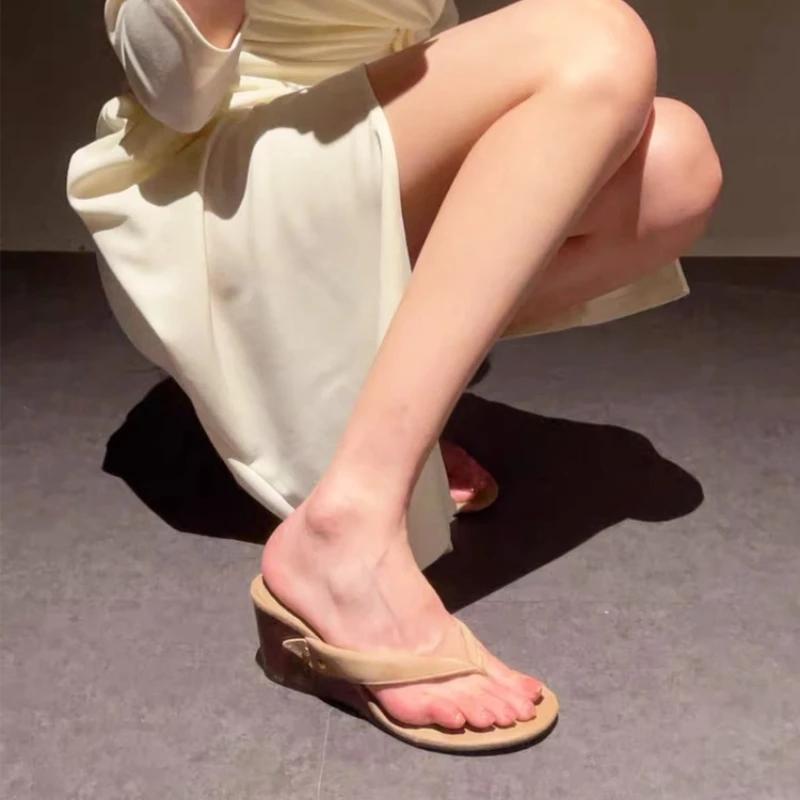 New Summer Wedges Heel Flip Flop Outdoor Clip Toe Women Gladiator Slippers Ladies Casual Dress Street Style Slides