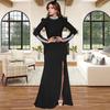 C7271 Women's Fashion Solid Color Long Sleeve Slit Dress with Hot Drilling